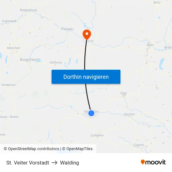 St. Veiter Vorstadt to Walding map