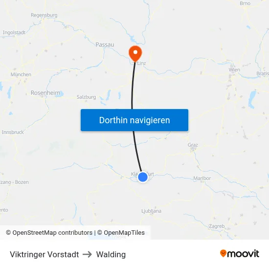 Viktringer Vorstadt to Walding map