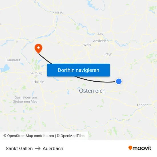 Sankt Gallen to Auerbach map