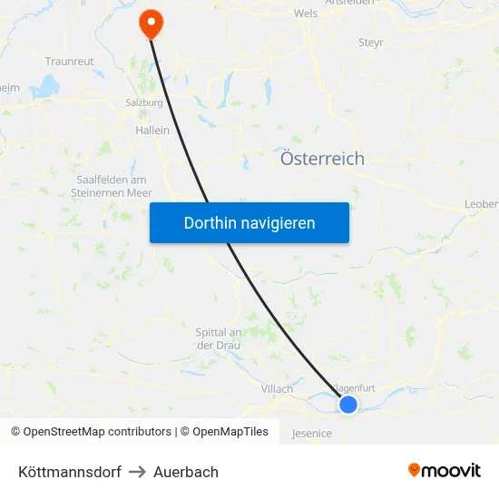 Köttmannsdorf to Auerbach map