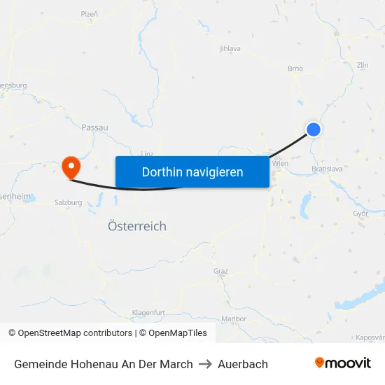 Gemeinde Hohenau An Der March to Auerbach map