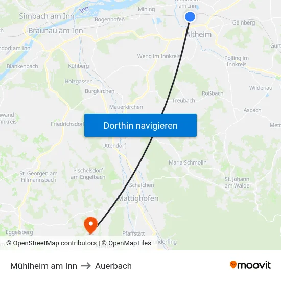 Mühlheim am Inn to Auerbach map