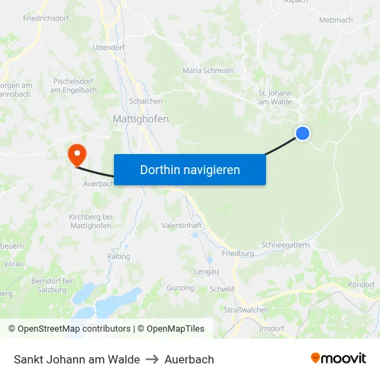 Sankt Johann am Walde to Auerbach map