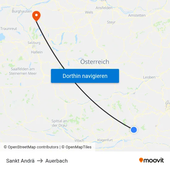 Sankt Andrä to Auerbach map