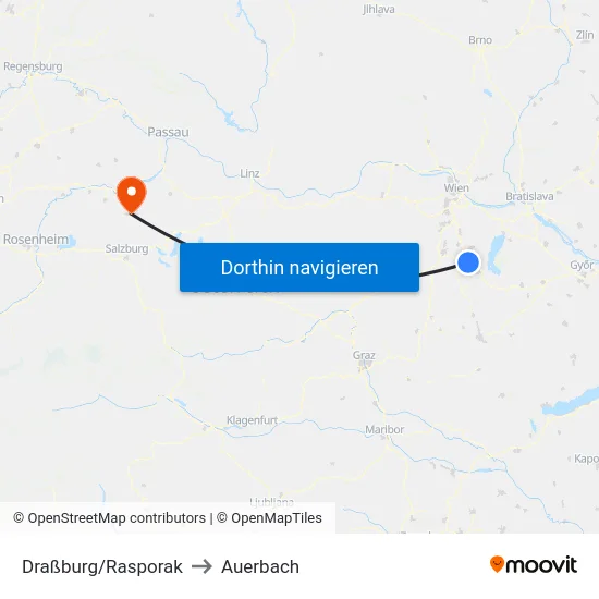 Draßburg/Rasporak to Auerbach map