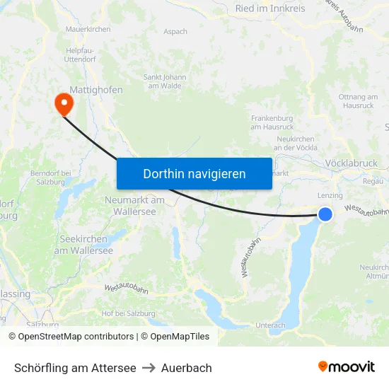 Schörfling am Attersee to Auerbach map