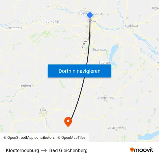 Klosterneuburg to Bad Gleichenberg map