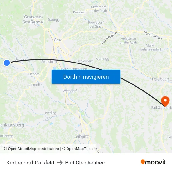 Krottendorf-Gaisfeld to Bad Gleichenberg map