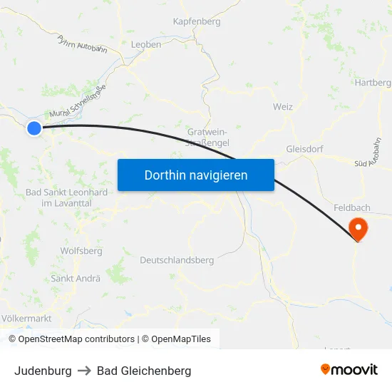 Judenburg to Bad Gleichenberg map
