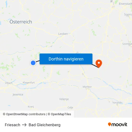 Friesach to Bad Gleichenberg map