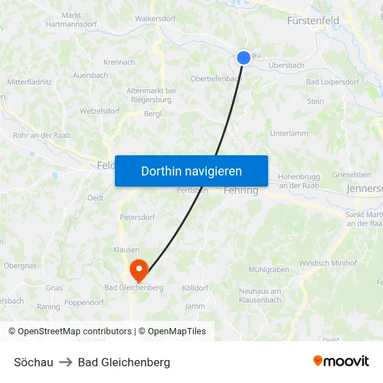Söchau to Bad Gleichenberg map