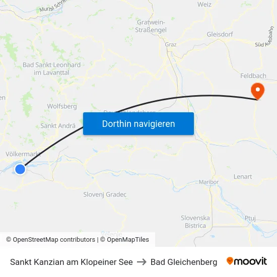 Sankt Kanzian am Klopeiner See to Bad Gleichenberg map