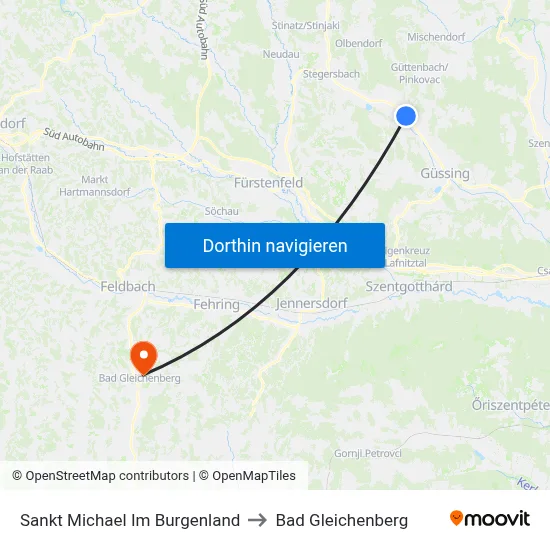 Sankt Michael Im Burgenland to Bad Gleichenberg map