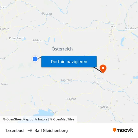 Taxenbach to Bad Gleichenberg map