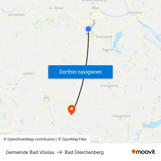 Gemeinde Bad Vöslau to Bad Gleichenberg map