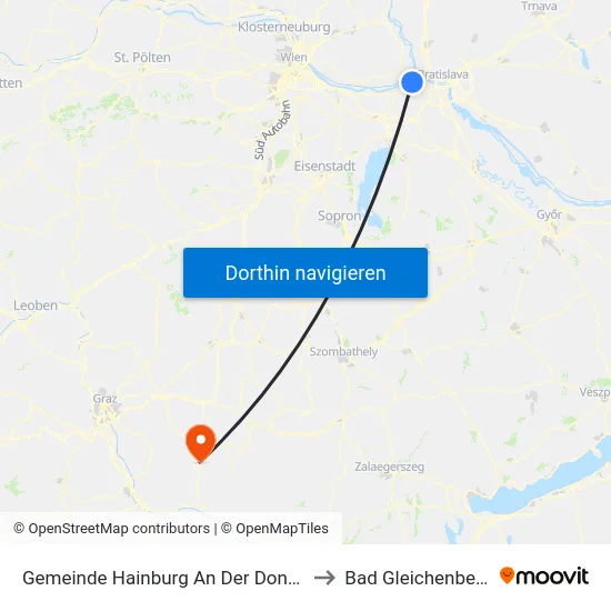 Gemeinde Hainburg An Der Donau to Bad Gleichenberg map