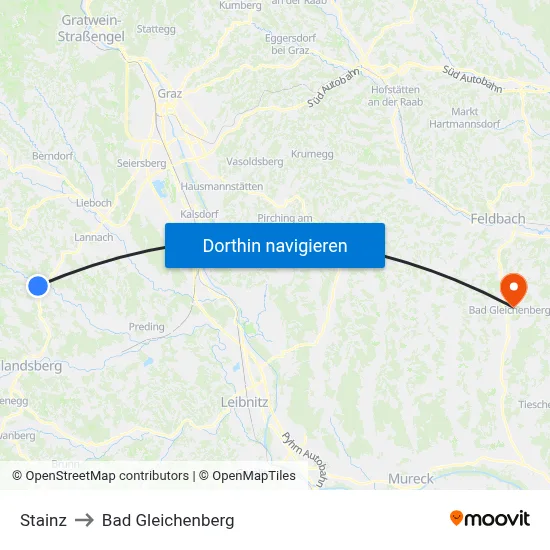 Stainz to Bad Gleichenberg map