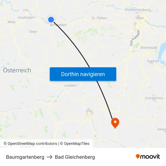 Baumgartenberg to Bad Gleichenberg map
