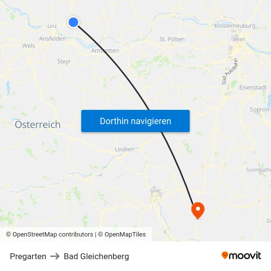Pregarten to Bad Gleichenberg map