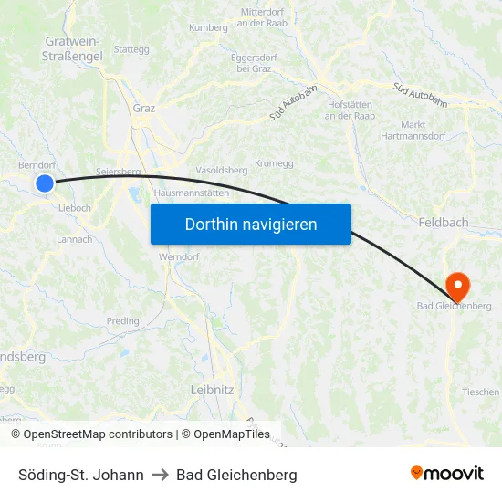 Söding-St. Johann to Bad Gleichenberg map