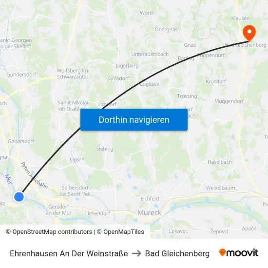 Ehrenhausen An Der Weinstraße to Bad Gleichenberg map