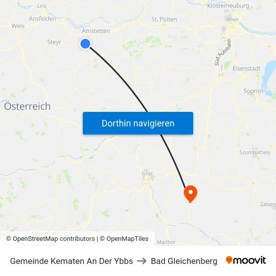 Gemeinde Kematen An Der Ybbs to Bad Gleichenberg map