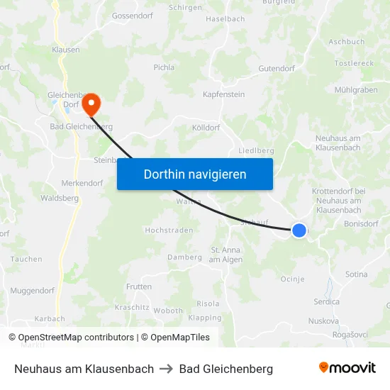 Neuhaus am Klausenbach to Bad Gleichenberg map