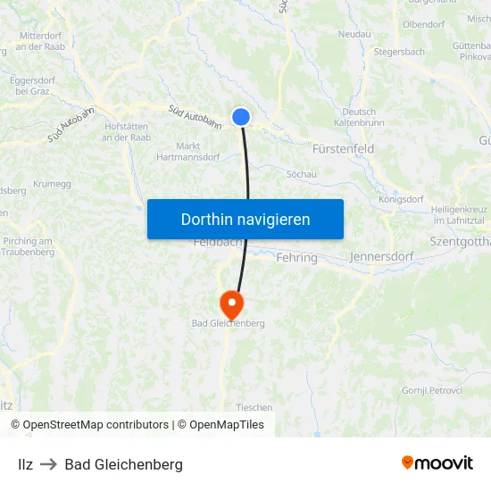 Ilz to Bad Gleichenberg map