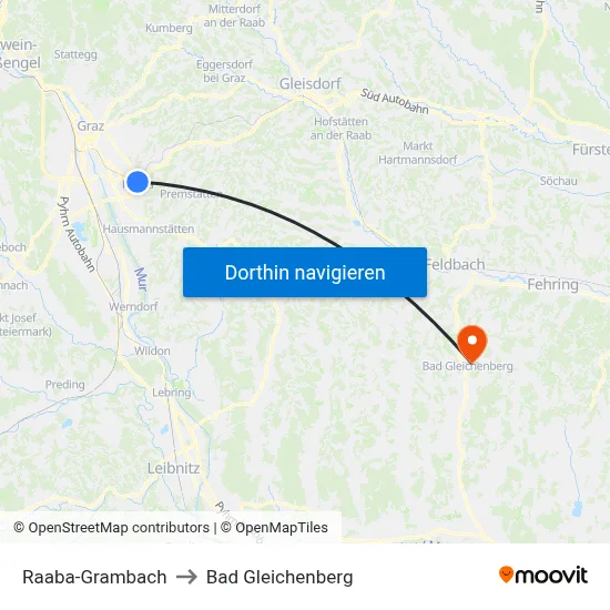 Raaba-Grambach to Bad Gleichenberg map