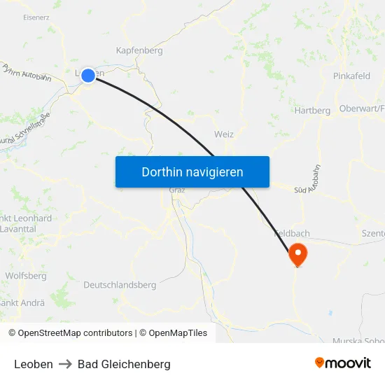 Leoben to Bad Gleichenberg map
