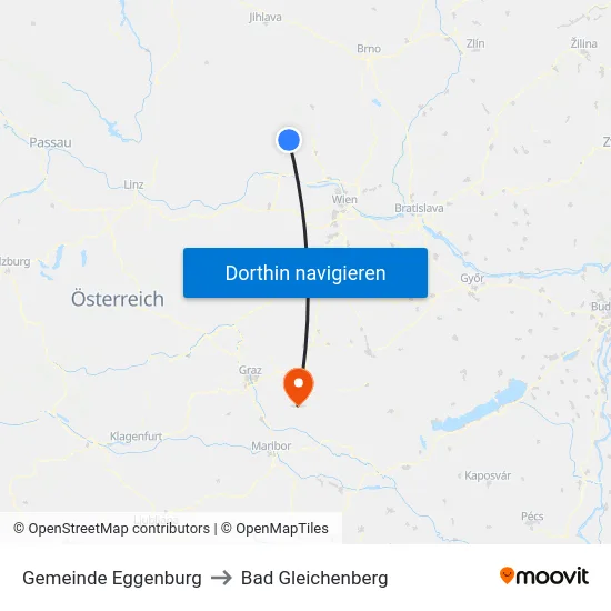 Gemeinde Eggenburg to Bad Gleichenberg map