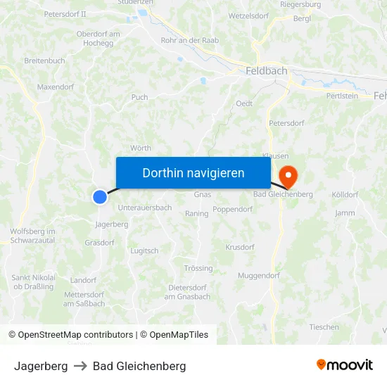 Jagerberg to Bad Gleichenberg map