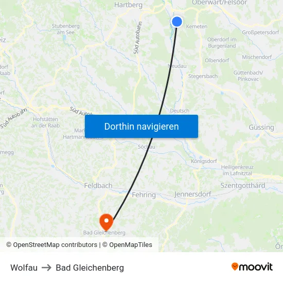 Wolfau to Bad Gleichenberg map
