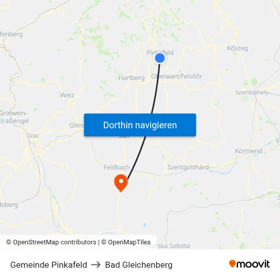 Gemeinde Pinkafeld to Bad Gleichenberg map
