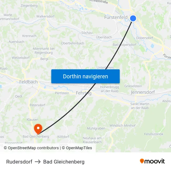 Rudersdorf to Bad Gleichenberg map
