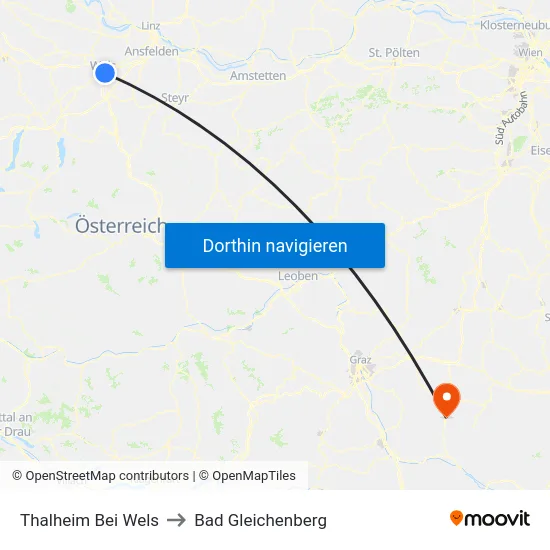 Thalheim Bei Wels to Bad Gleichenberg map