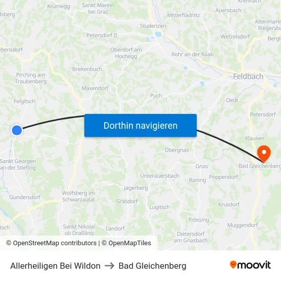 Allerheiligen Bei Wildon to Bad Gleichenberg map