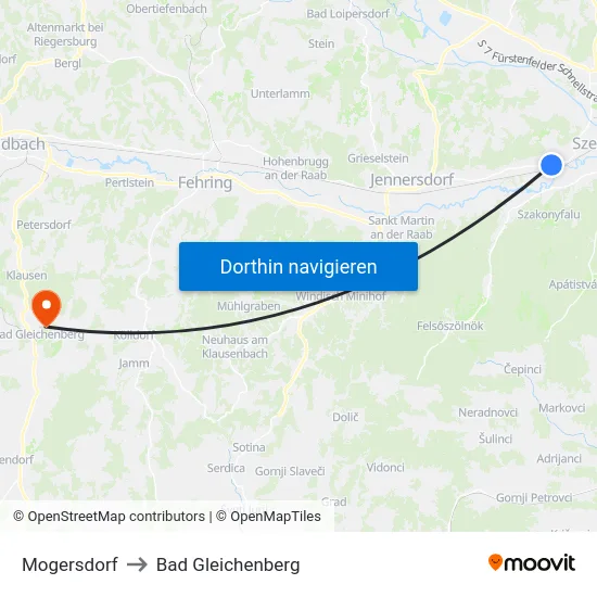 Mogersdorf to Bad Gleichenberg map