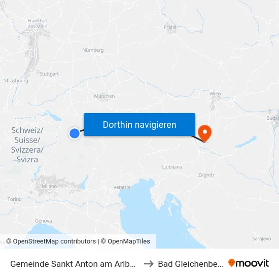 Gemeinde Sankt Anton am Arlberg to Bad Gleichenberg map