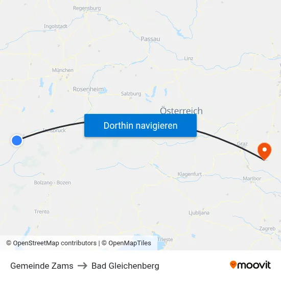 Gemeinde Zams to Bad Gleichenberg map