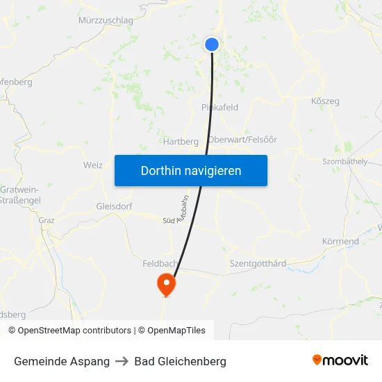 Gemeinde Aspang to Bad Gleichenberg map