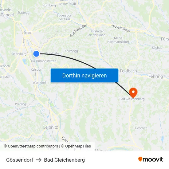 Gössendorf to Bad Gleichenberg map
