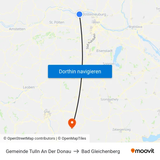 Gemeinde Tulln An Der Donau to Bad Gleichenberg map