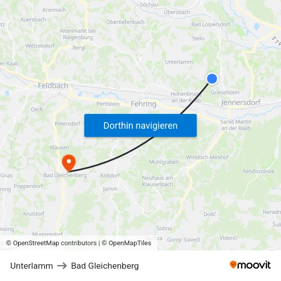 Unterlamm to Bad Gleichenberg map