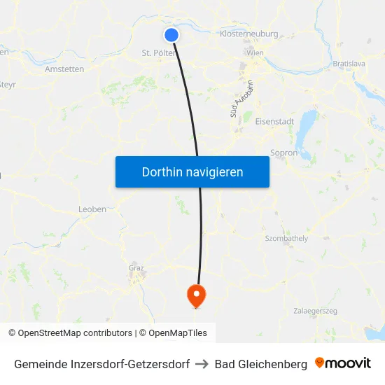 Gemeinde Inzersdorf-Getzersdorf to Bad Gleichenberg map