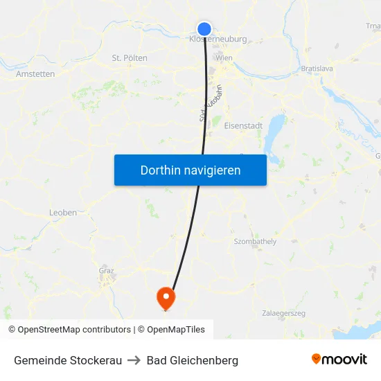 Gemeinde Stockerau to Bad Gleichenberg map