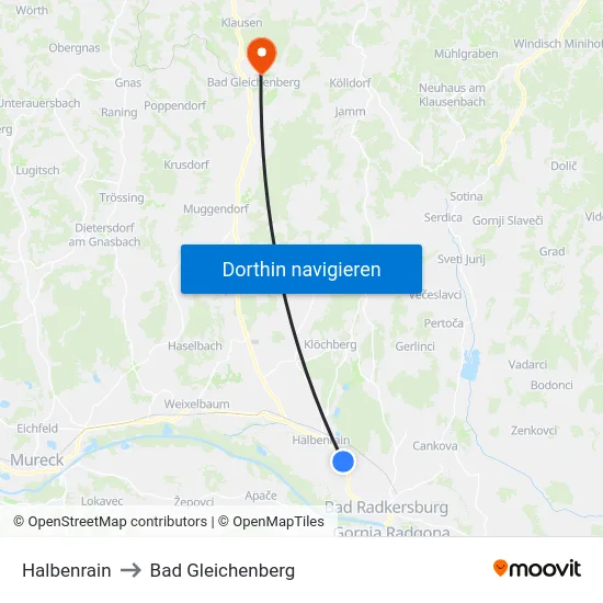 Halbenrain to Bad Gleichenberg map