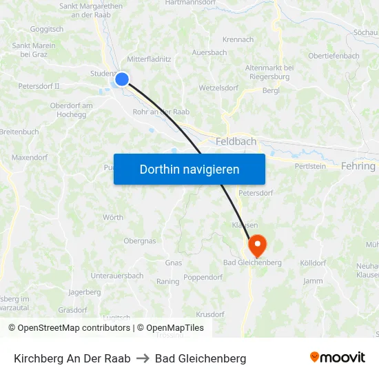 Kirchberg An Der Raab to Bad Gleichenberg map