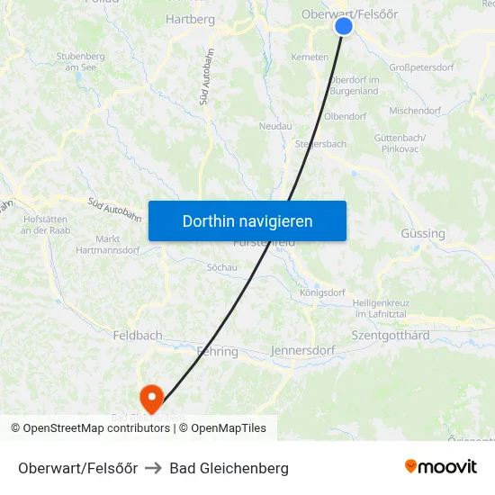 Oberwart/Felsőőr to Bad Gleichenberg map