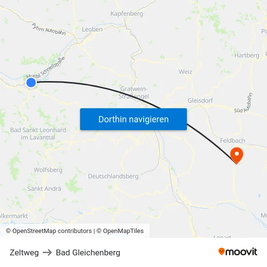 Zeltweg to Bad Gleichenberg map